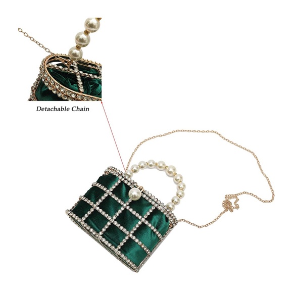 Pearl & rhinestone fancy party handbag clutch - velvet bag - Picture 7 of 9